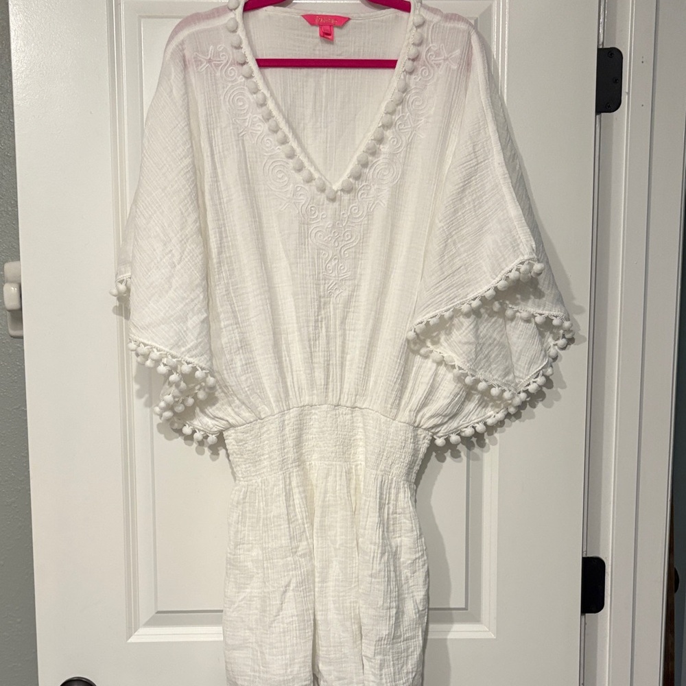 Lilly Pulitzer White Pom-Pom Trim Cover-Up